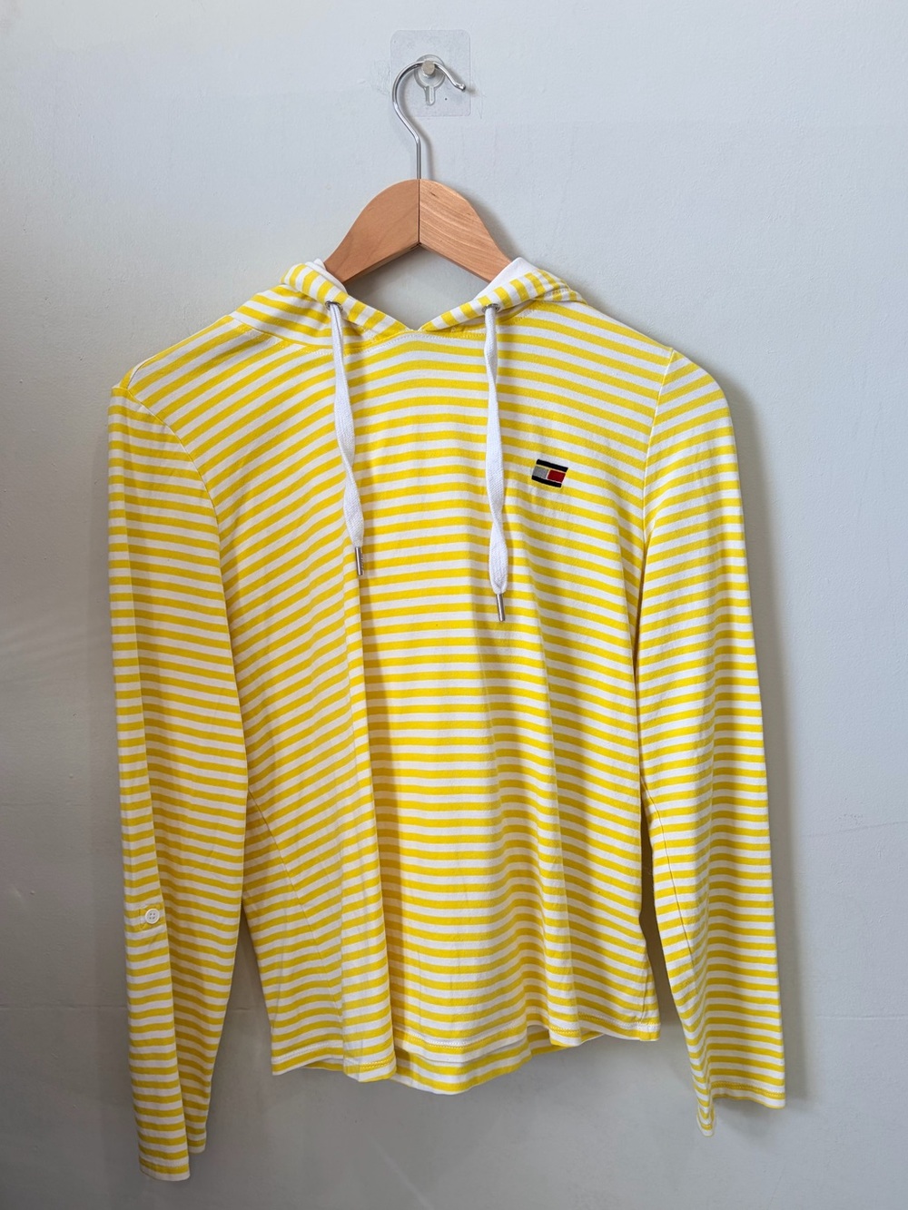 Tommy Hilfiger Yellow Striped Lightweight Hooded Top Nautical Preppy